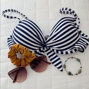 blue striped bikini top